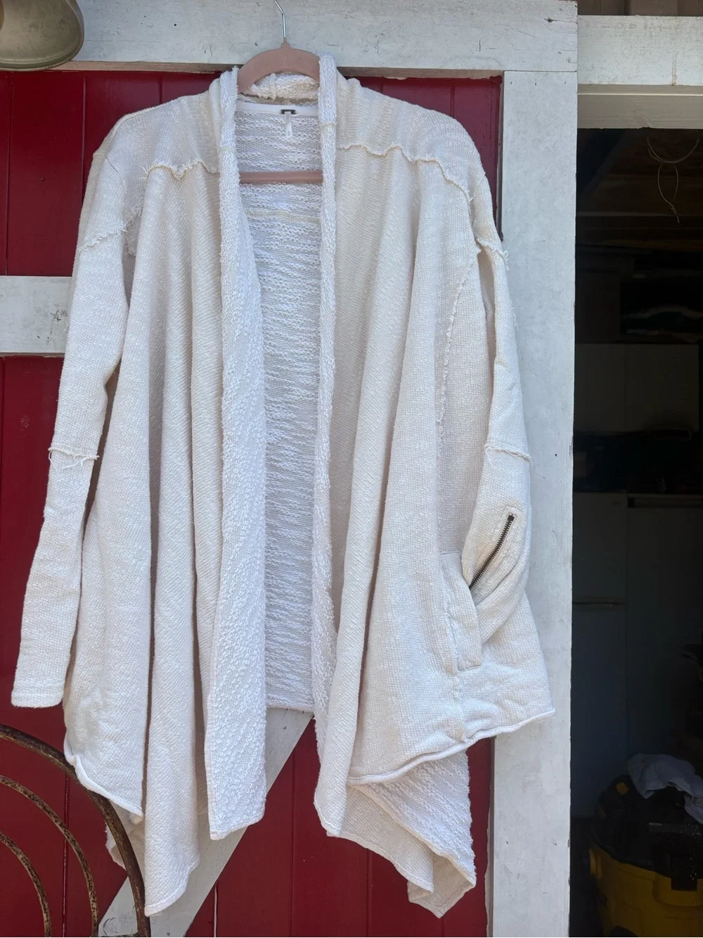 Free People Cream Open-Front Drape Cardigan